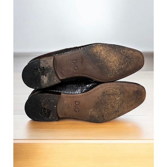 Dolce & Gabbana Black Textured Leather Penny Loafers